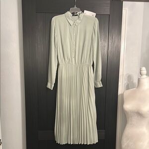Mint Green Pleated Shirt Dress